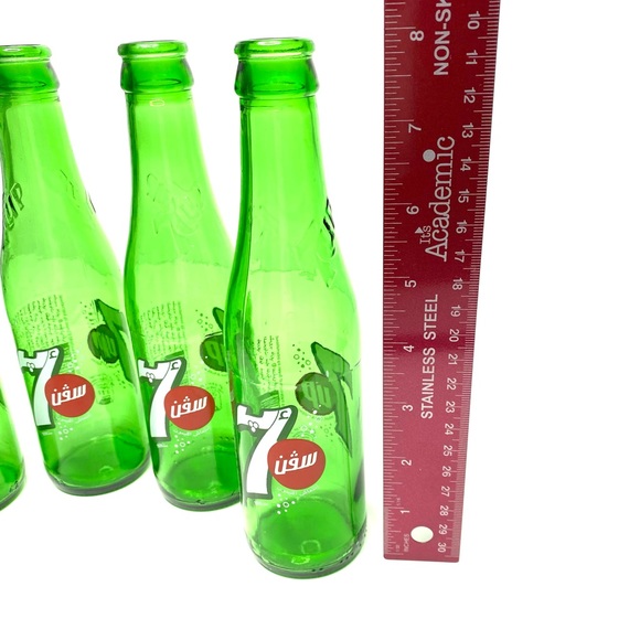 7up Soda Retro 250ml Art Middle East Arabic Script Empty Glass Bottles Set Of 4 - Picture 3 of 5
